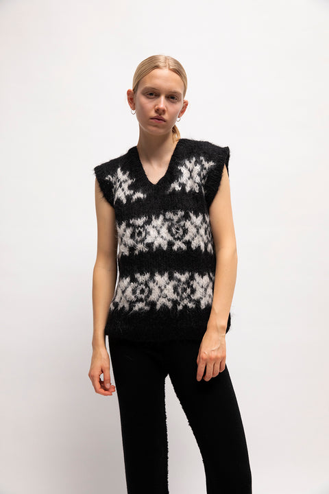 Inka black and off white vest